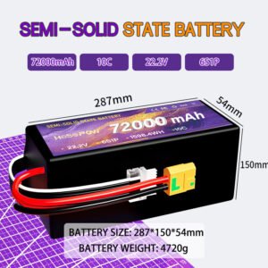 72000mah Semi Solid State Battery for FPV Drone 6s Lipo Battery 22.2v 10c Drone Battery Hosopow battery
