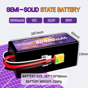 80400mah Semi Solid State Battery for FPV Drone 6s Lipo Battery 22.2v 10c Drone Battery Hosopow battery