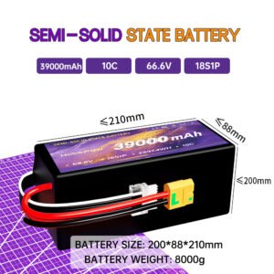 39000mah Semi Solid State Battery for FPV Drone 66.6v Lipo Battery 18s 10c Drone Battery Hosopow 39ah FPV Drone Battery