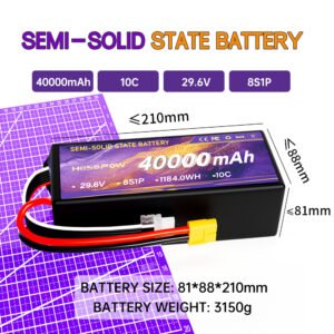 40000mah Semi Solid State Battery for FPV Drone 29.6v Lipo Battery 8s 7c Drone Battery Hosopow 40ah FPV Drone Battery
