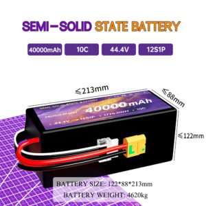 40000mah Semi Solid State Battery for FPV Drone 44.4v Lipo Battery 12s 7c Drone Battery Hosopow 40ah FPV Drone Battery