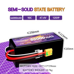 66000mah Semi Solid State Battery for FPV Drone 47.4v Lipo Battery 12s 10c Drone Battery 66AH Hosopow fpv drone battery