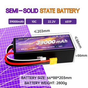 39000mah Semi Solid State Battery for FPV Drone 22.2v Lipo Battery 6s 10c Drone Battery Hosopow 39ah FPV Drone Battery