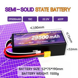 29500mah Semi Solid State Battery for FPV Drone 22.2v Lipo Battery 6s 10c Drone Battery Hosopow 29.5ah fpv drone battery
